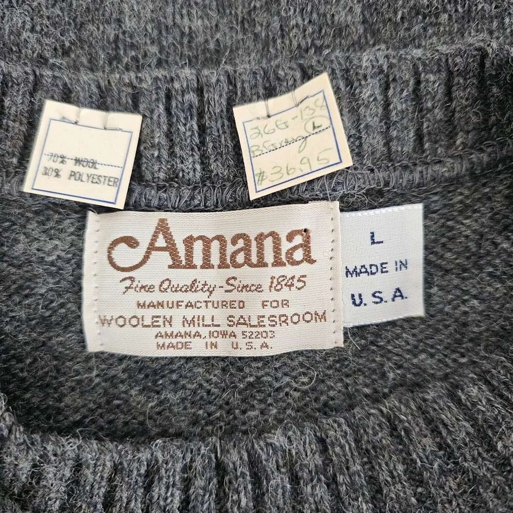 Amana Men's Grey Wool‎ Blend Duck Embroidered Fair Isle Vintage Sweater L USA